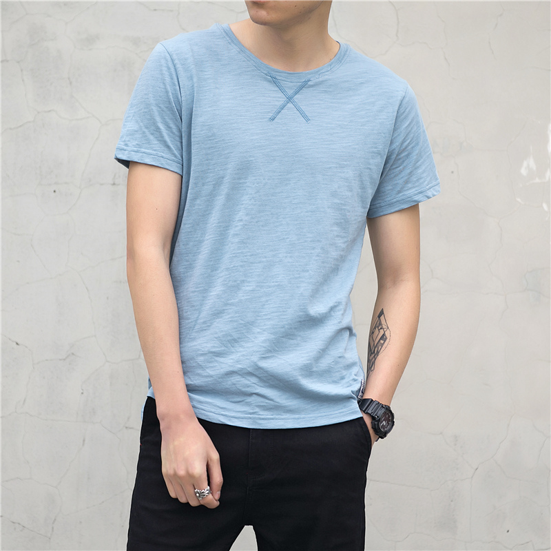 シンプルファッション 竹節綿素材クルーネック半袖Tシャツ