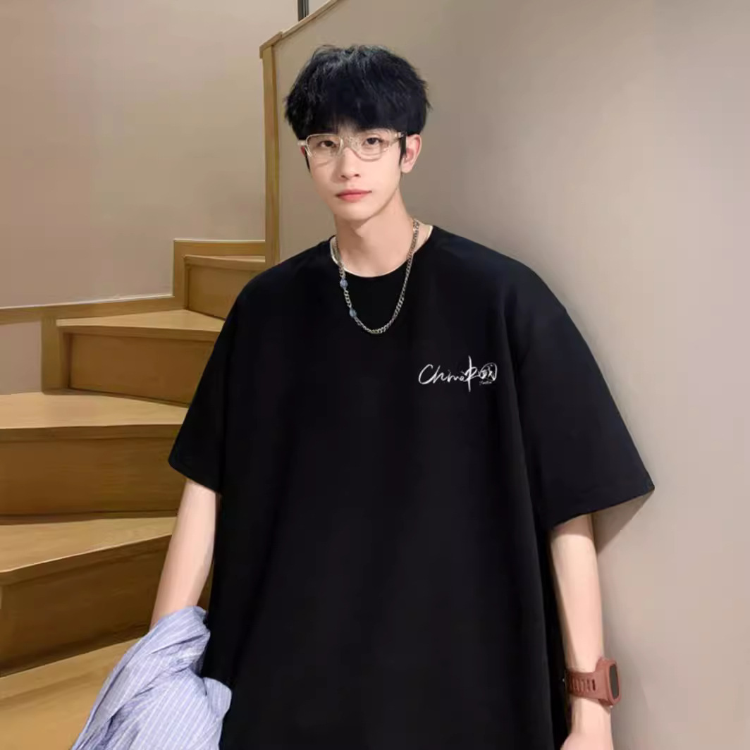 シンプルファッション ゆったりシルエット 純綿半袖Tシャツ