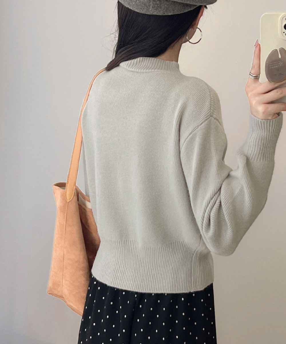 シンプルファッション ショート丈ニットカーディガン ポケット付き