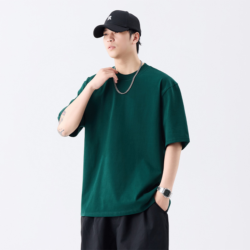 シンプルファッション 重厚感ある純綿クルーネックTシャツ