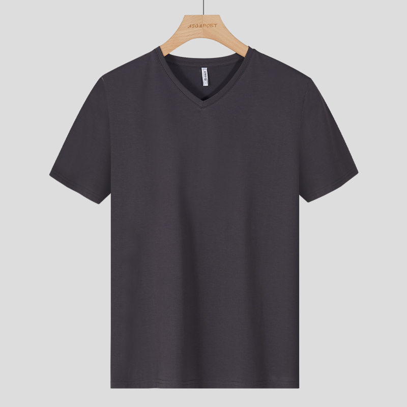 シンプルファッション Vネック綿素材フィット半袖Tシャツ