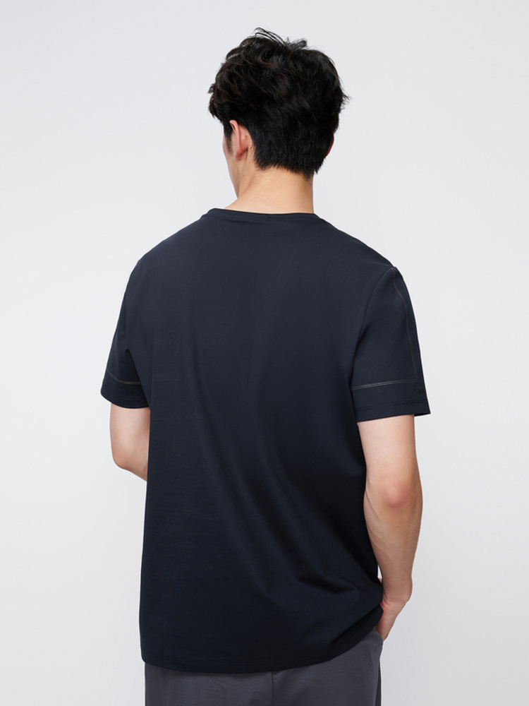シンプルファッション シルク混紡素材感じる上質半袖Tシャツ