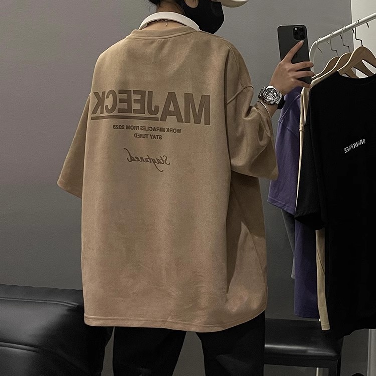 シンプルファッション レトロロゴオーバーサイズ半袖Tシャツ