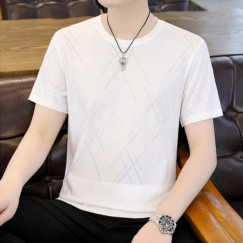 シンプルファッション 冷感ライン模様入り速乾性半袖Tシャツ