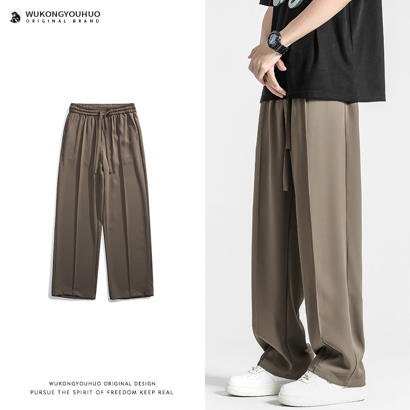 シンプルファッション サテン風ワイドストレートパンツ
