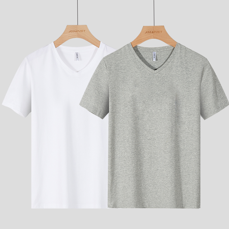 シンプルファッション Vネック綿素材フィット半袖Tシャツ