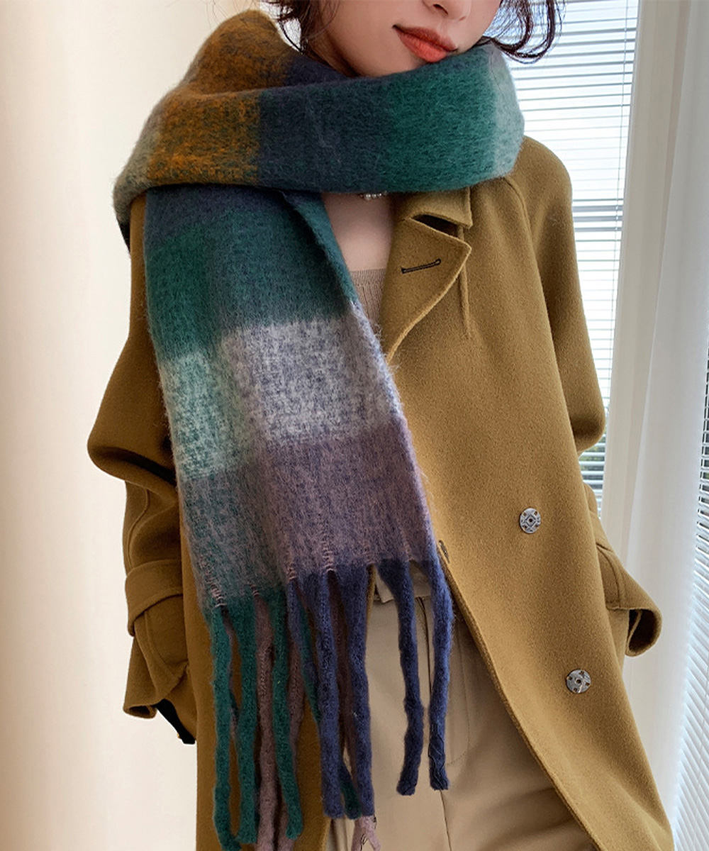 シンプルファッション カシミヤ風チェック柄大判マフラー厚手