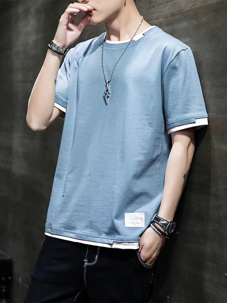 シンプルファッション レイヤード風シンプル半袖Tシャツ