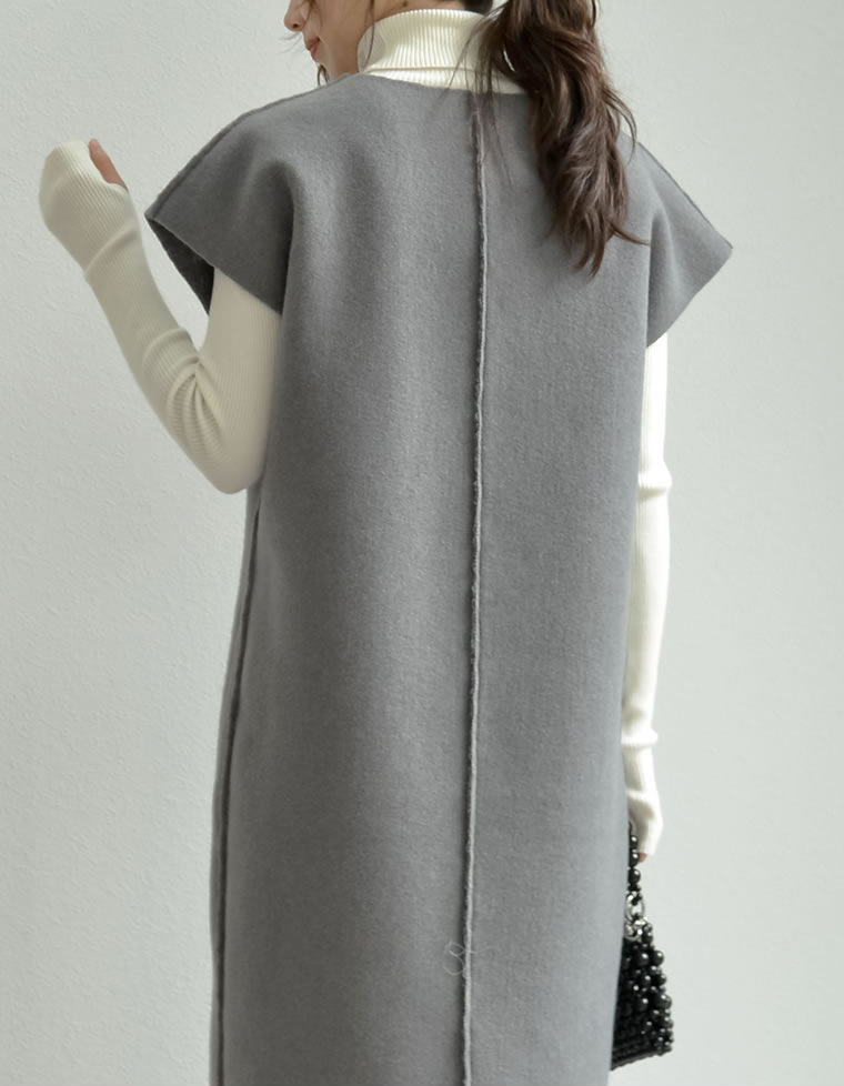 シンプルファッション 秋冬新作 深めのぶいネック ワンピース 無地 体型カバー 着回し抜群