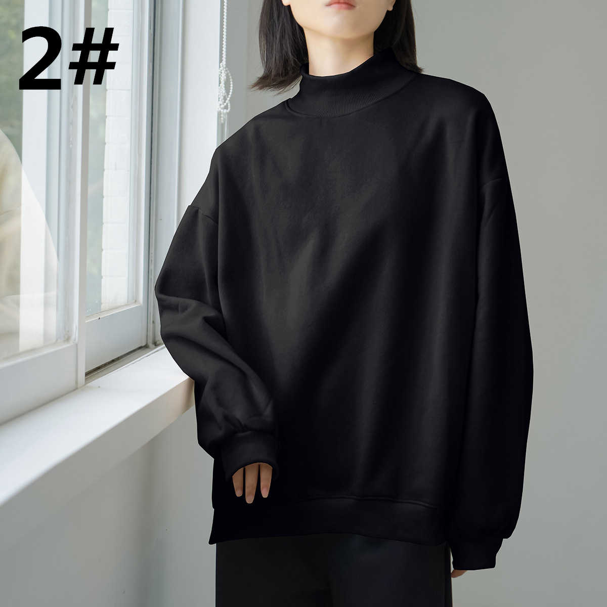 ゆったりモックネック無地トレーナー