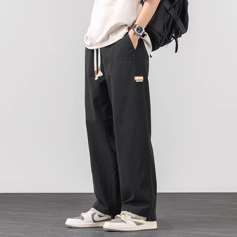 シンプルファッション コットン素材ゆったりストレートパンツ