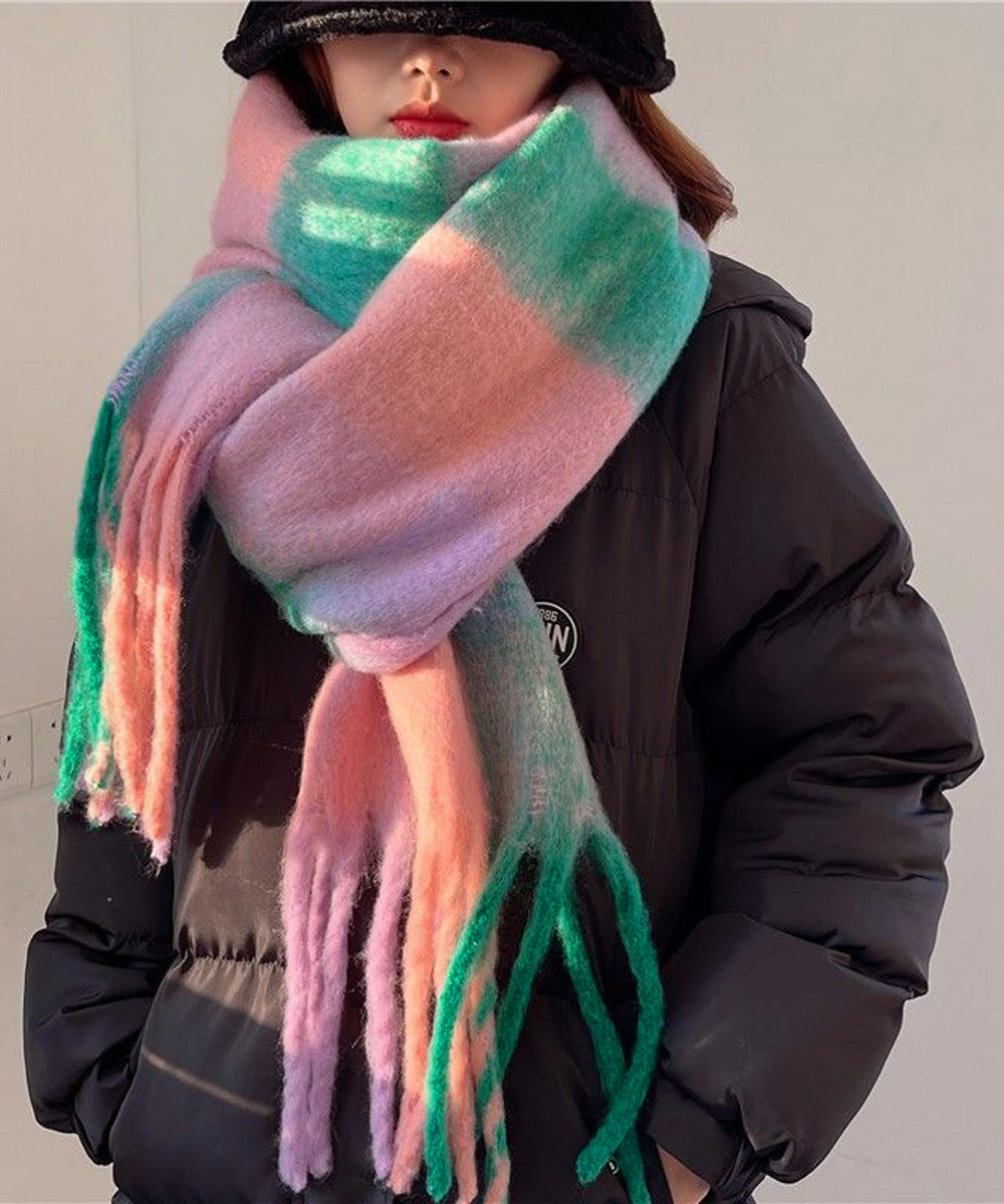 シンプルファッション カシミヤ風チェック柄大判マフラー厚手