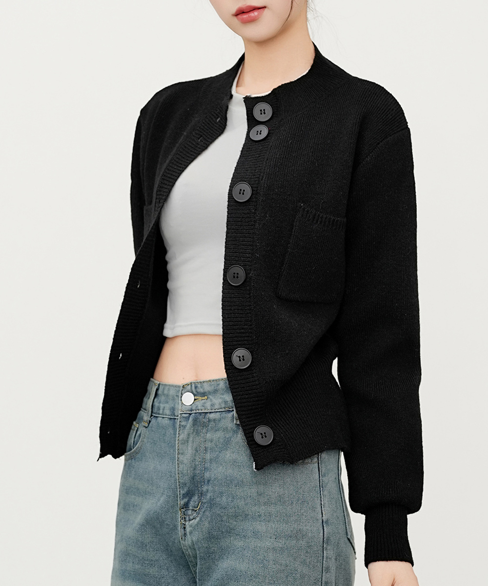 シンプルファッション ショート丈ニットカーディガン ポケット付き