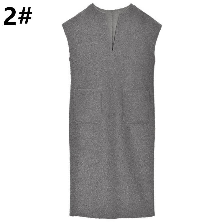 シンプルファッション 秋冬新作 深めのぶいネック ワンピース 無地 体型カバー 着回し抜群