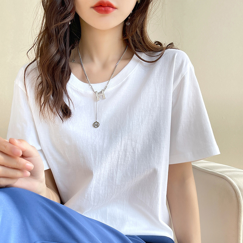 シンプルファッション ベーシック純綿ラウンドネックTシャツ