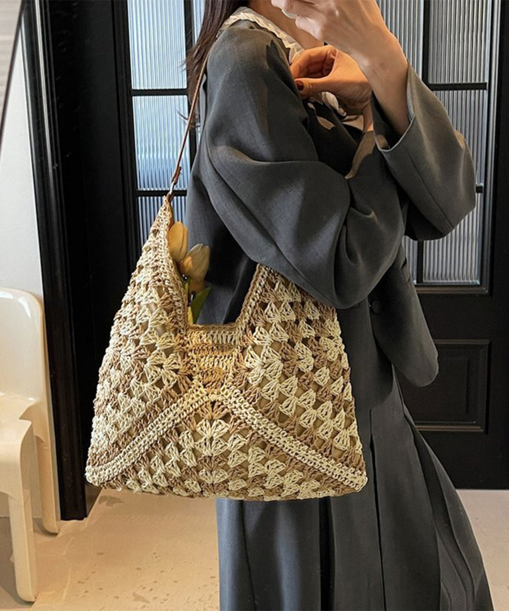 シンプルファッション 軽量編み込みかごバッグ レディース天然素材