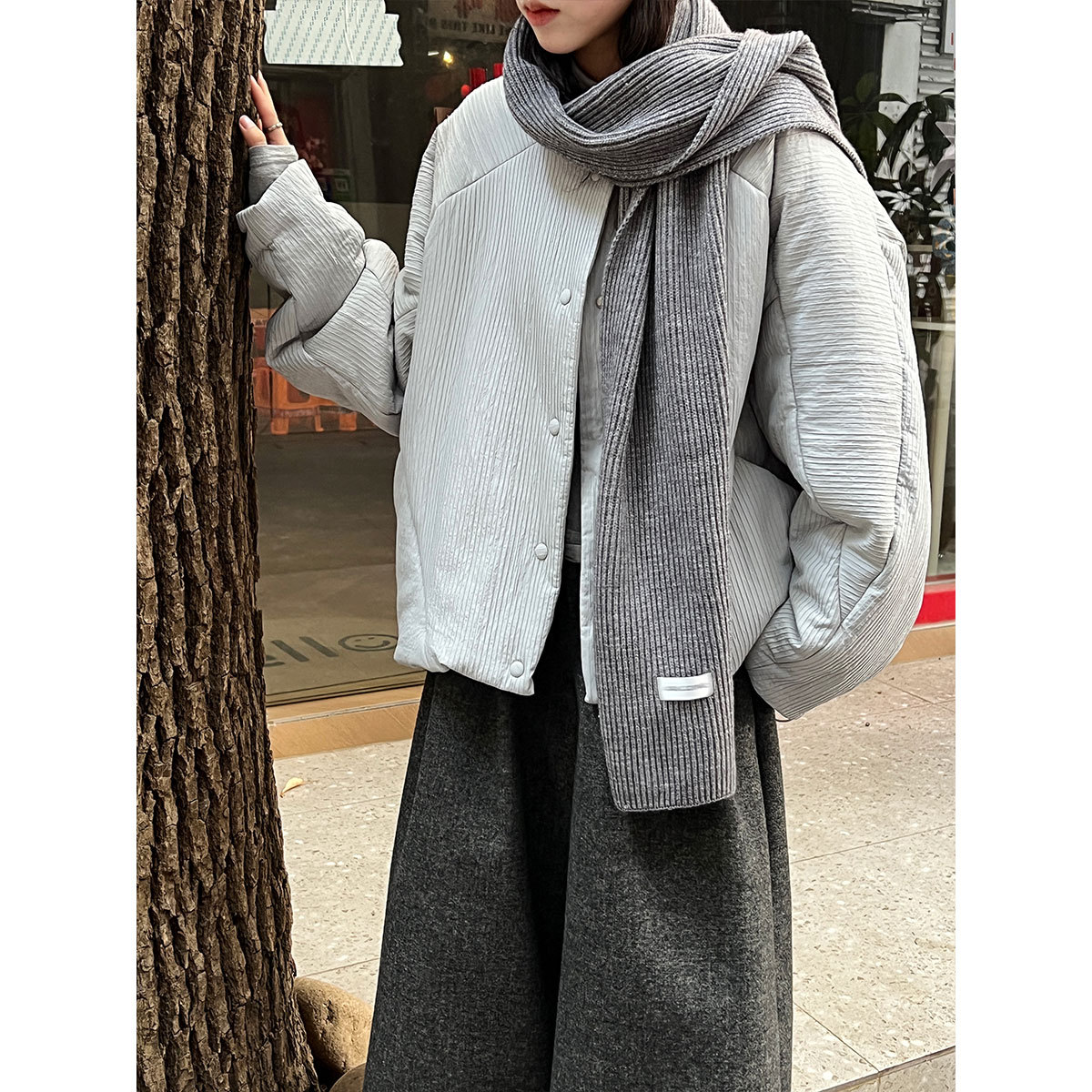 シンプルファッション リブ編みキルティングジャケット