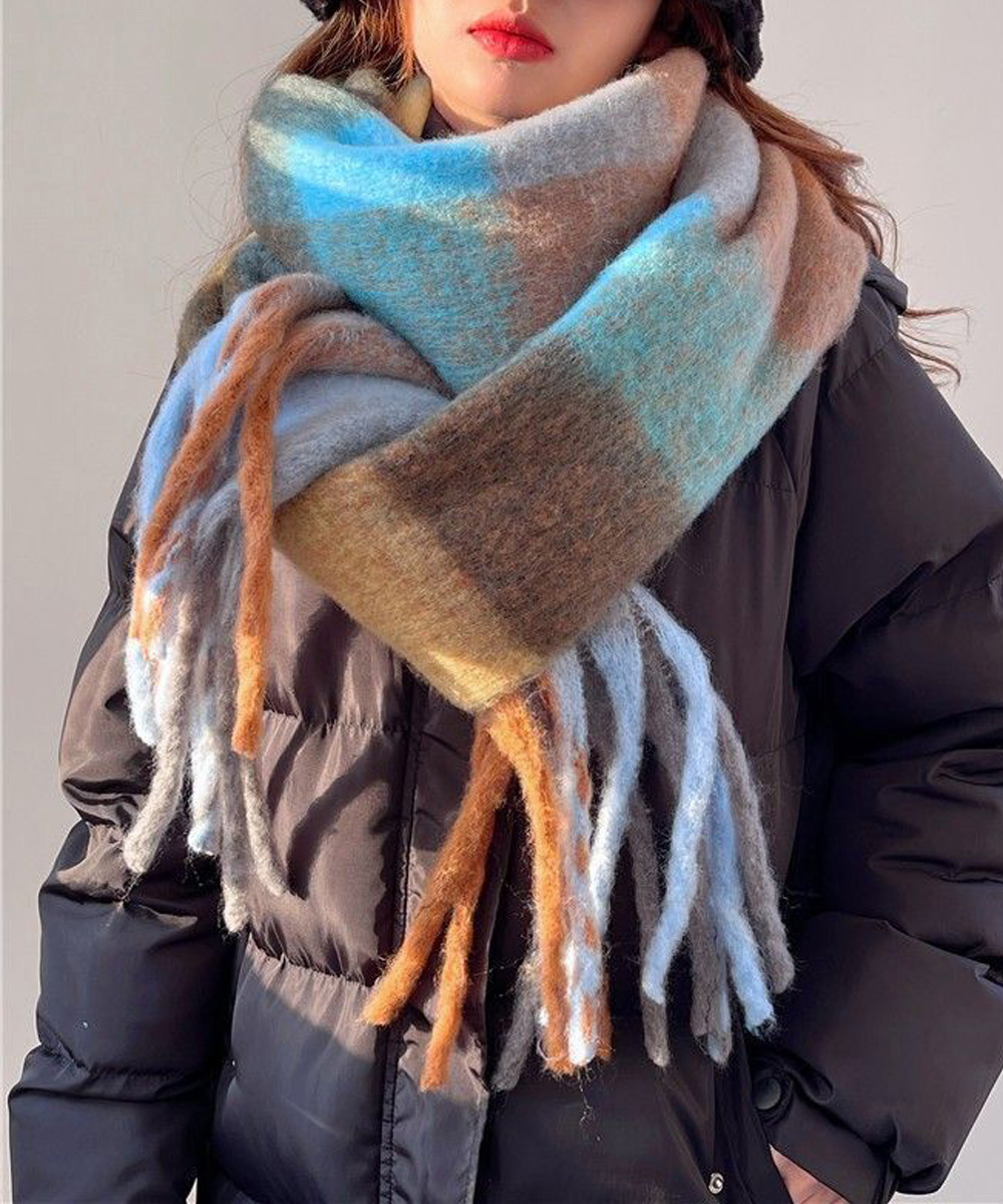 シンプルファッション カシミヤ風チェック柄大判マフラー厚手