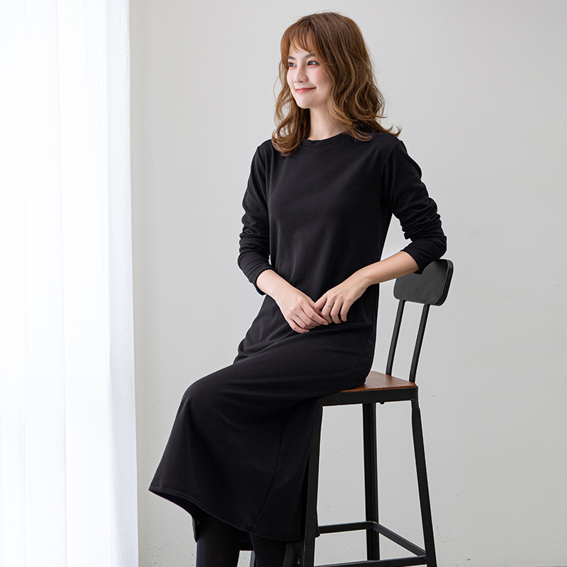 シンプルファッション ゆったりシルエット長袖ロングワンピース