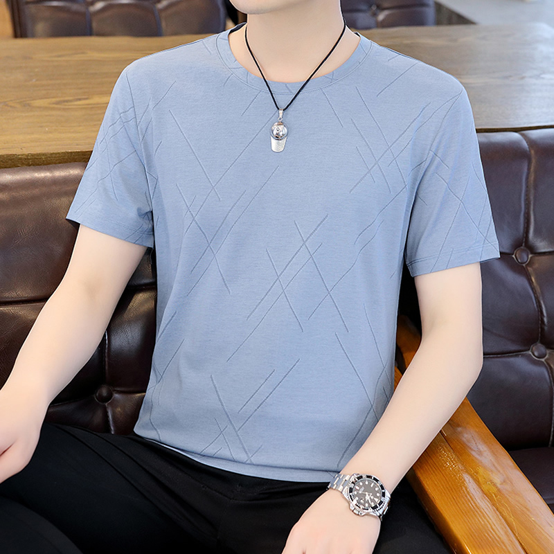 シンプルファッション 冷感ライン模様入り速乾性半袖Tシャツ