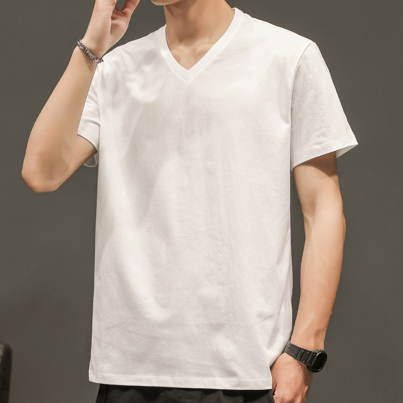 シンプルファッション ゆったり着れるVネック純綿Tシャツ
