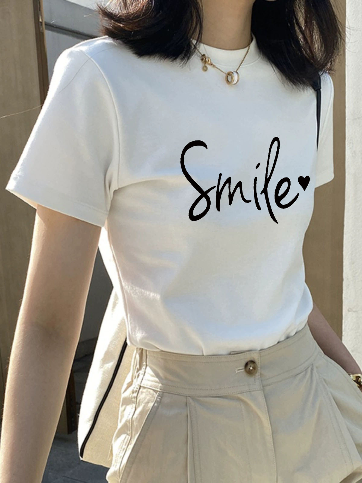 シンプルファッション ベーシック丸首半袖綿素材Tシャツ