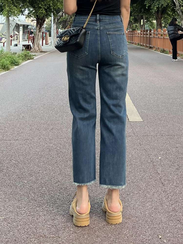 シンプルファッション ゆったりストレートデニムパンツ