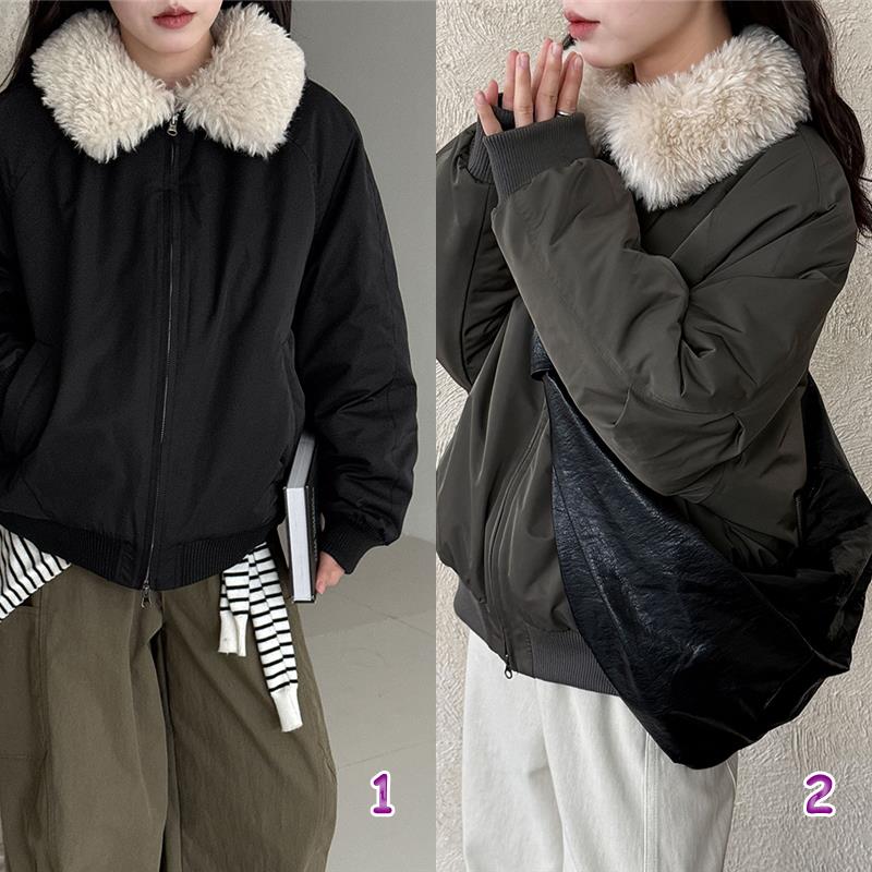 シンプルファッション ファー襟ボリュームジャケット レディース 韓国風 アウター