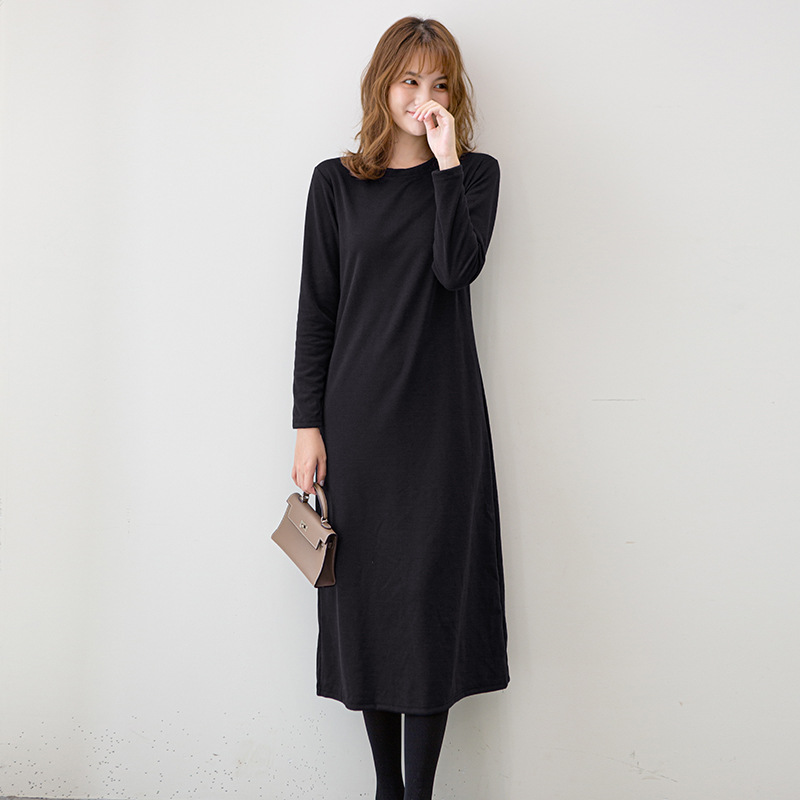 シンプルファッション ゆったりシルエット長袖ロングワンピース
