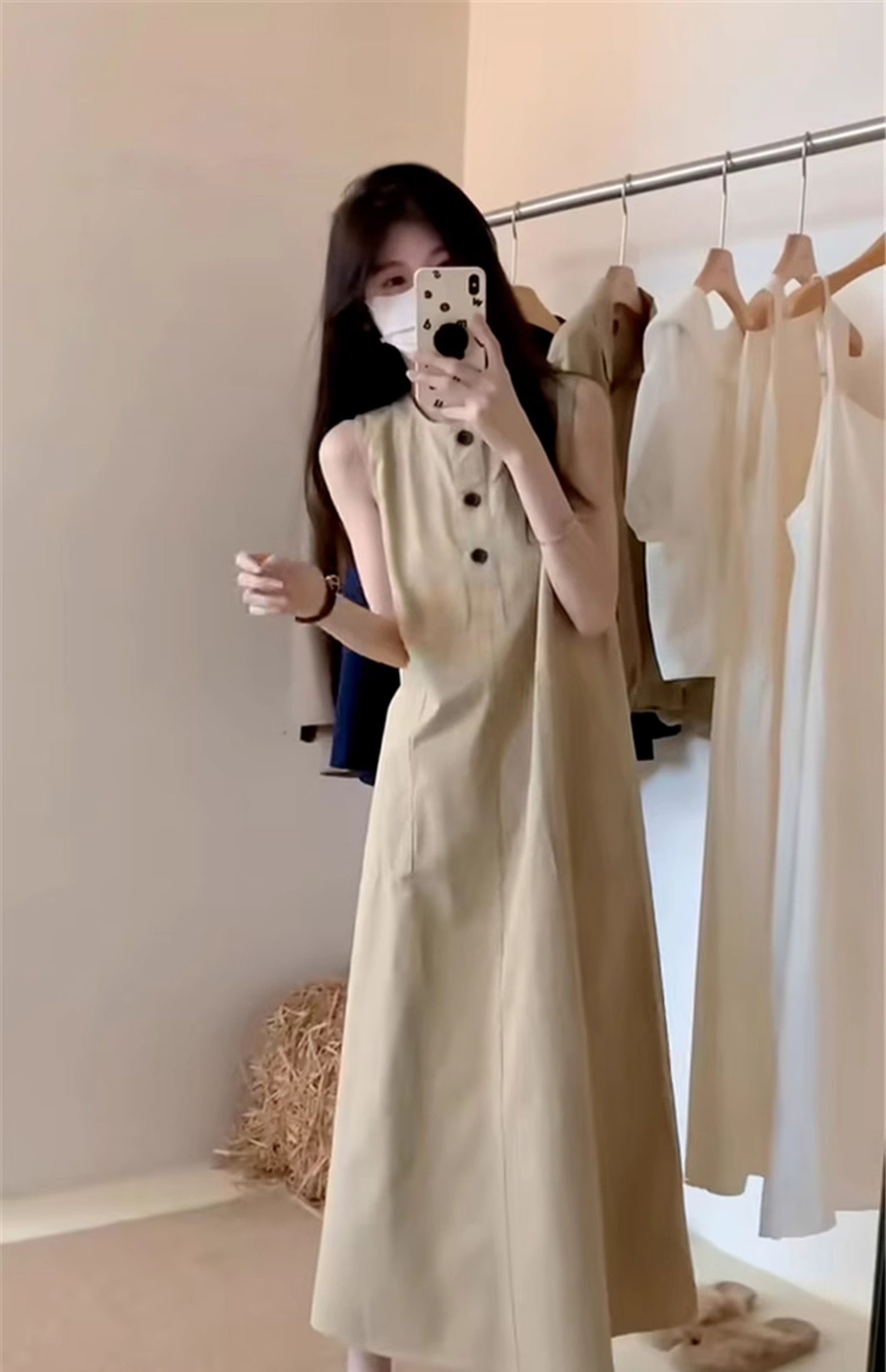 シンプルファッション ノースリーブワークテイストロングワンピース
