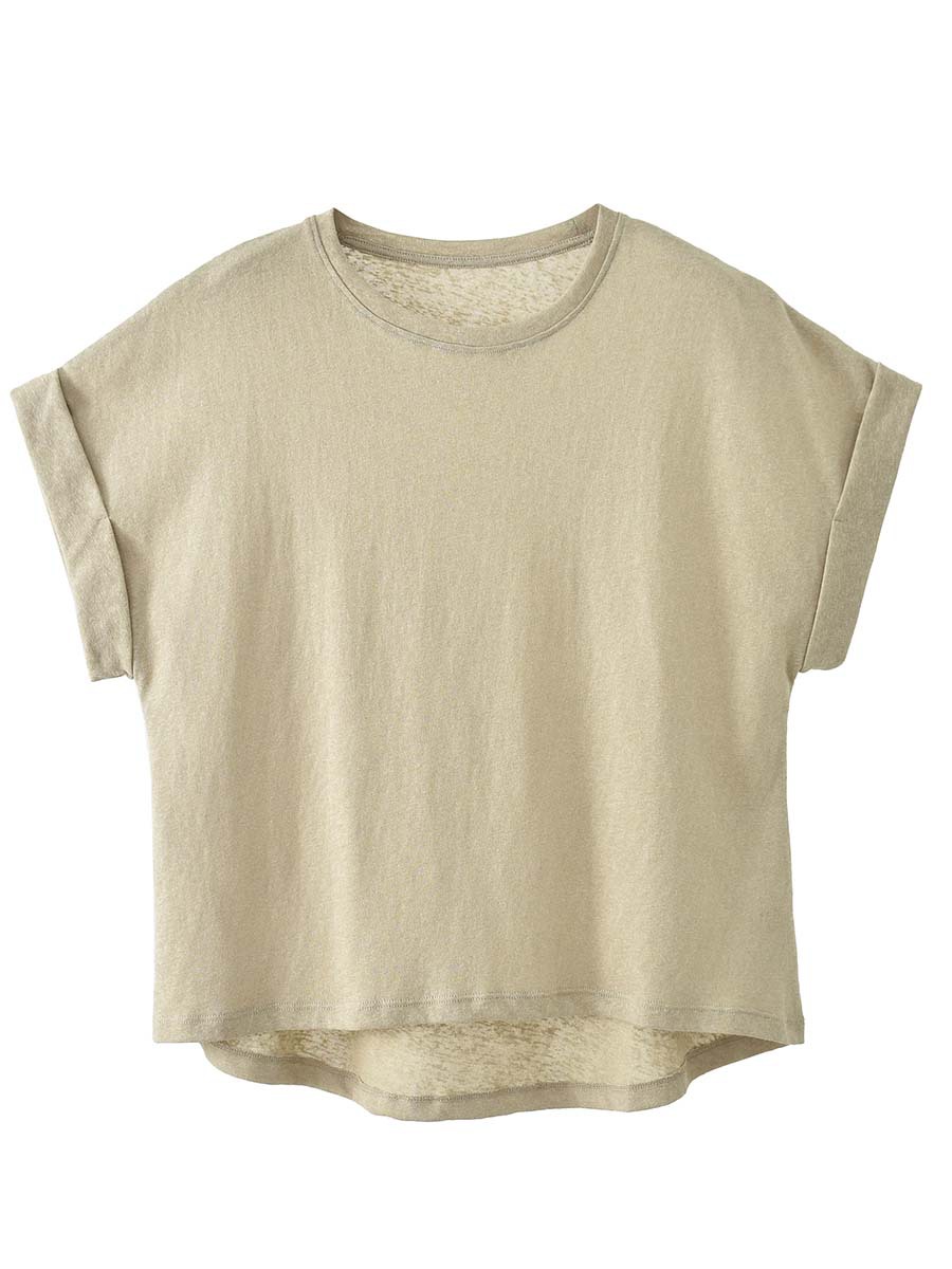 シンプルファッション 麻混素材ドルマン袖リラックスフィットTシャツ