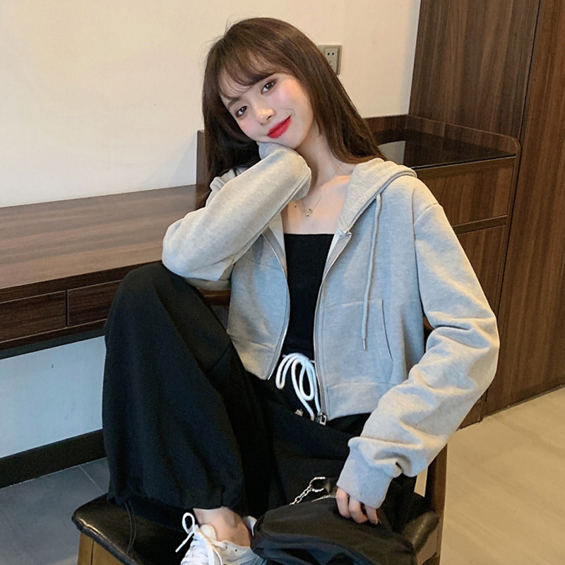 シンプルファッション ゆったりシルエットフードジップパーカー