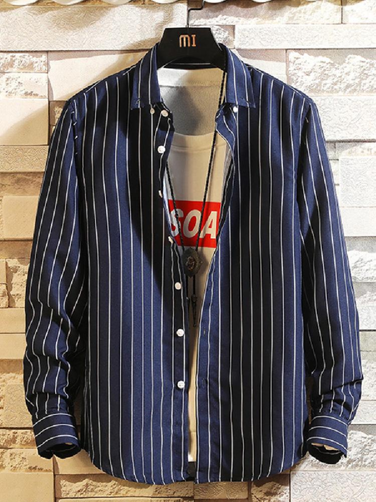 シンプルファッション モダンストライプ柄長袖シャツ
