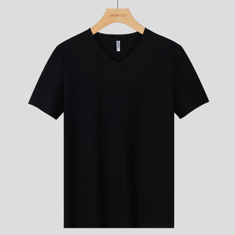 シンプルファッション Vネック綿素材フィット半袖Tシャツ