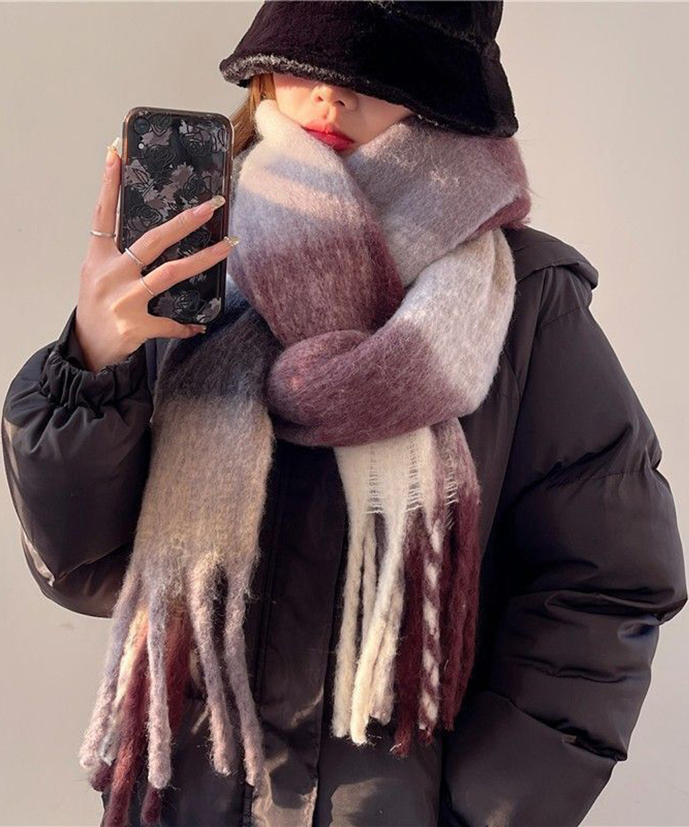 シンプルファッション カシミヤ風チェック柄大判マフラー厚手