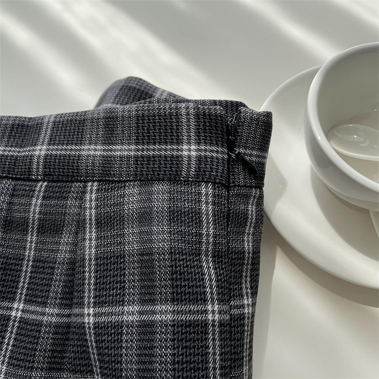 シンプルファッション チェック柄ハイウエストミニスカート秋冬