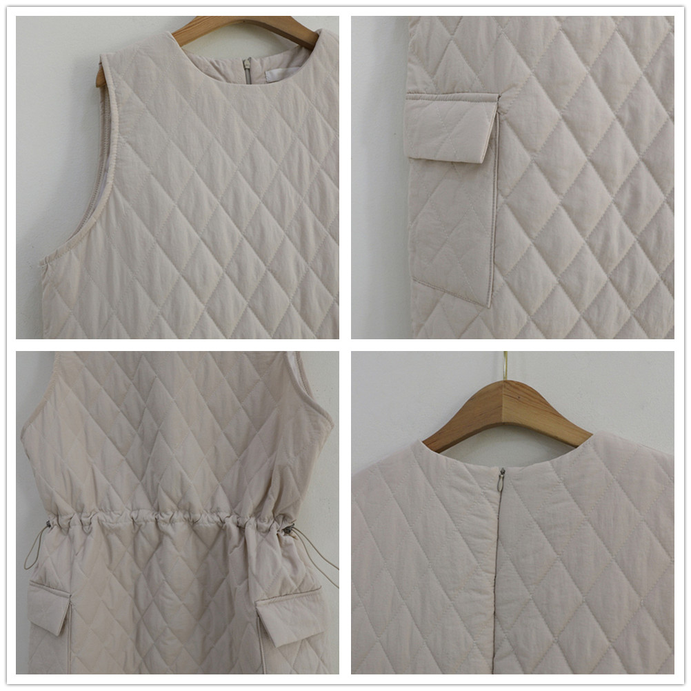 シンプルコーデ中綿入りキルティングジャンパーワンピース