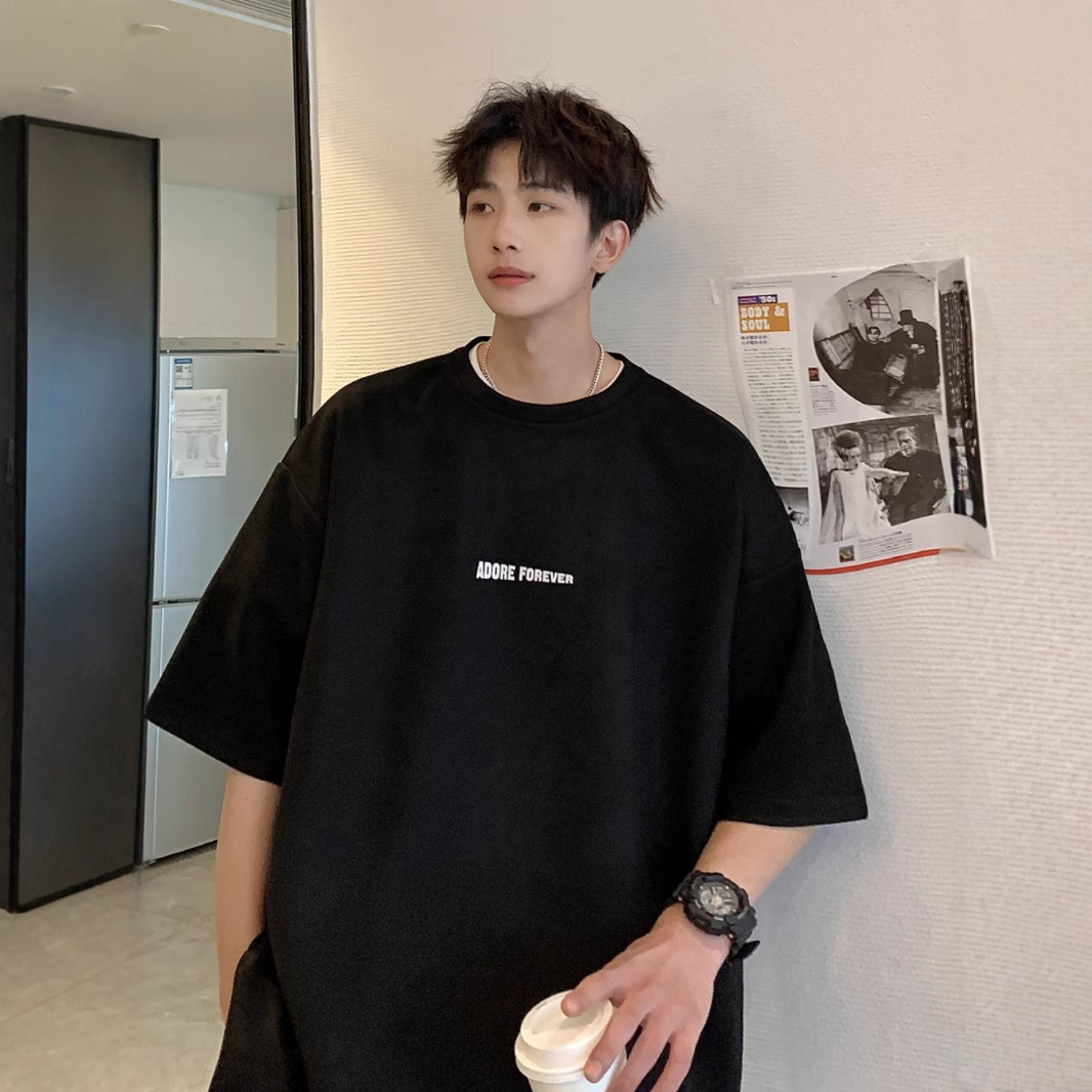 シンプルファッション 重量感のある五分袖ゆったりシンプルTシャツ