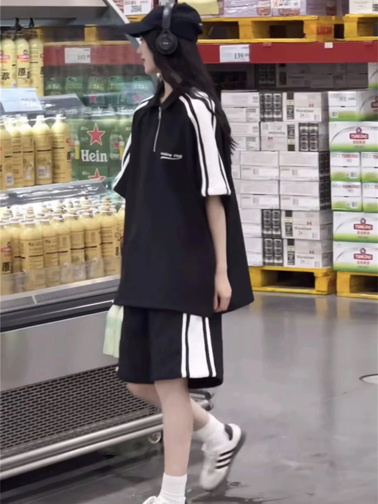 シンプルファッション 襟付きラインデザインセットアップ