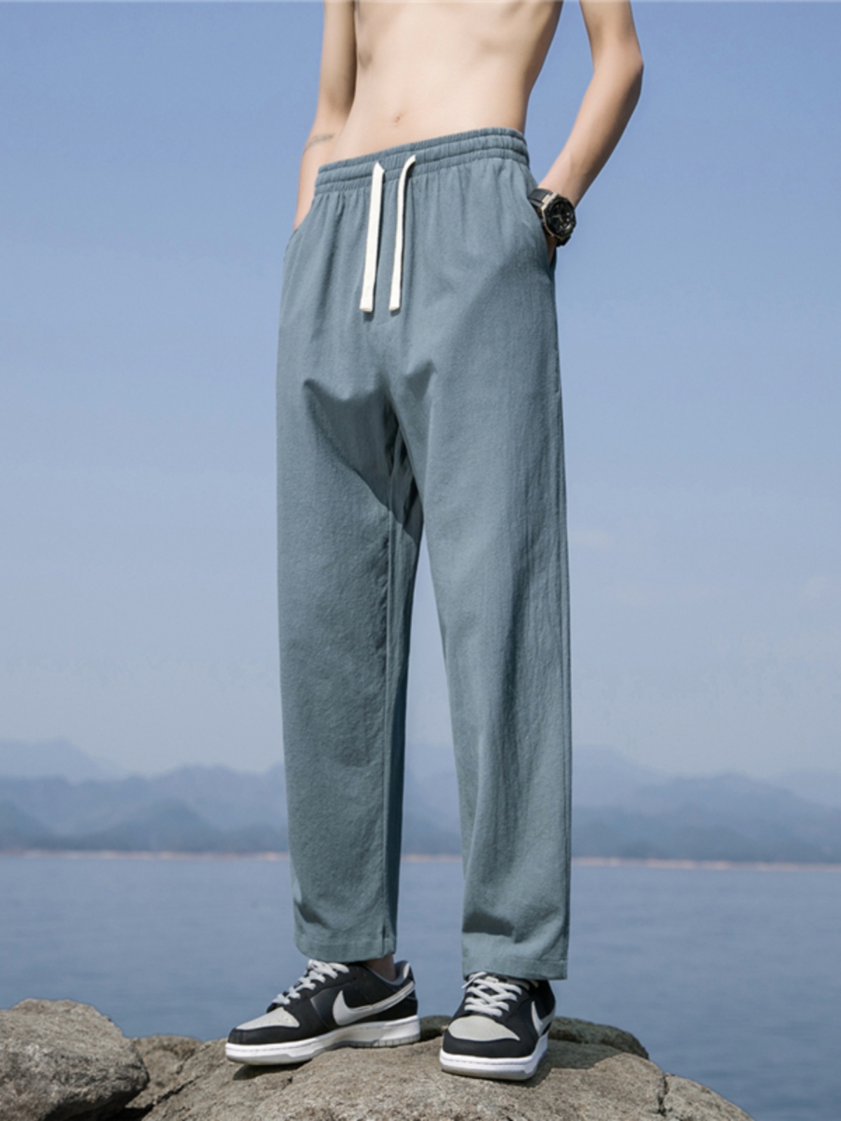 シンプルファッション コットン100％ ゆったりストレートパンツ