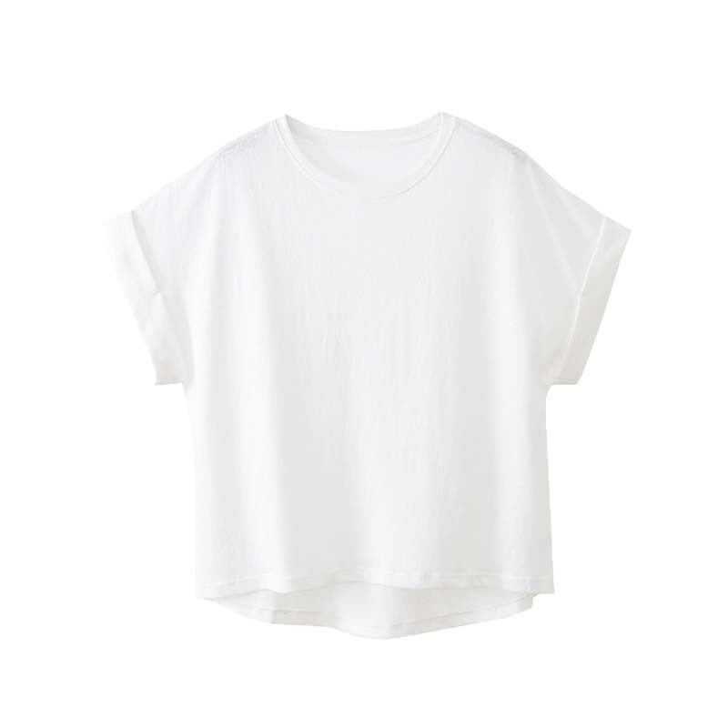 シンプルファッション 麻混素材ドルマン袖リラックスフィットTシャツ