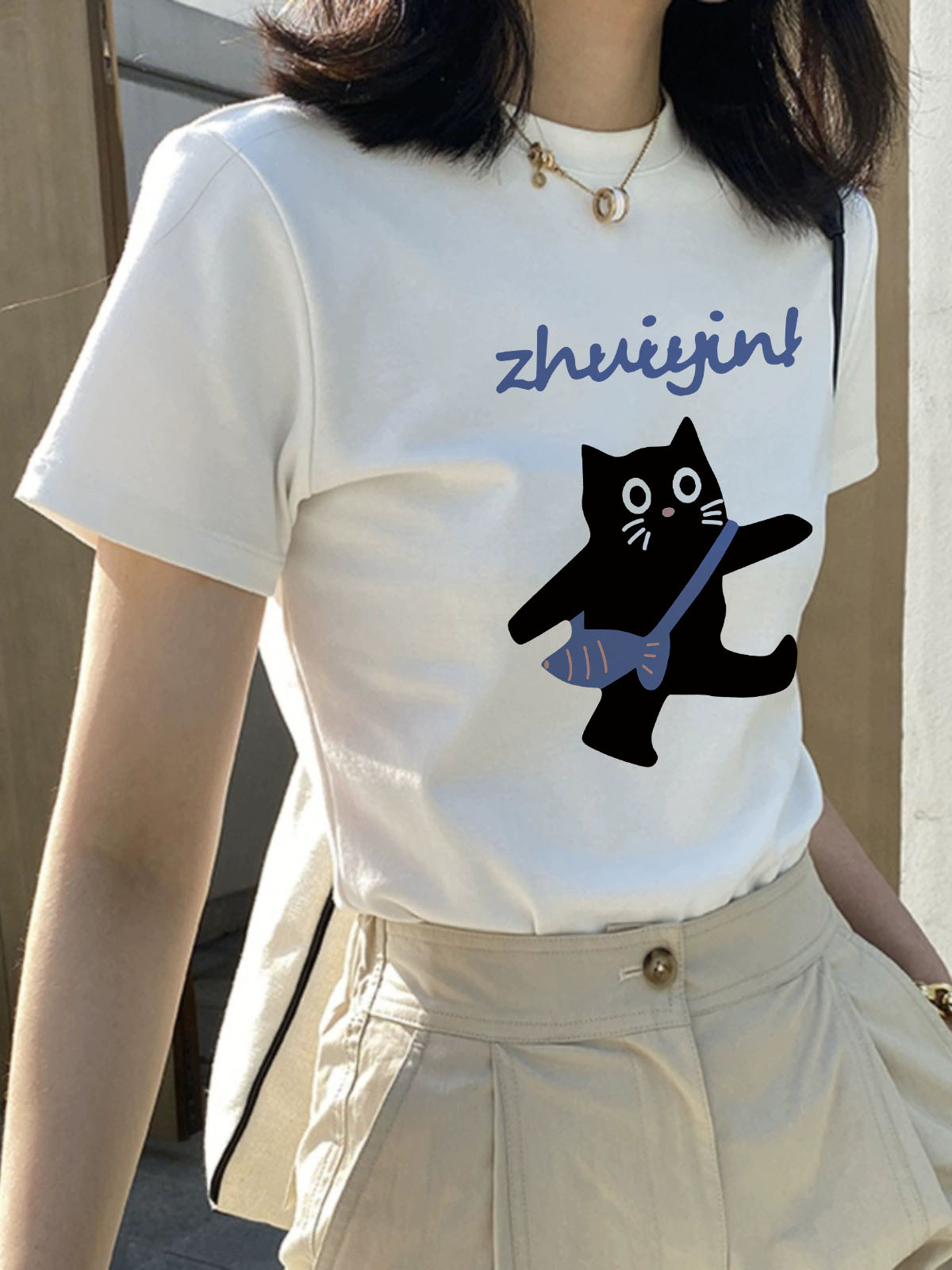 シンプルファッション ベーシック丸首半袖綿素材Tシャツ