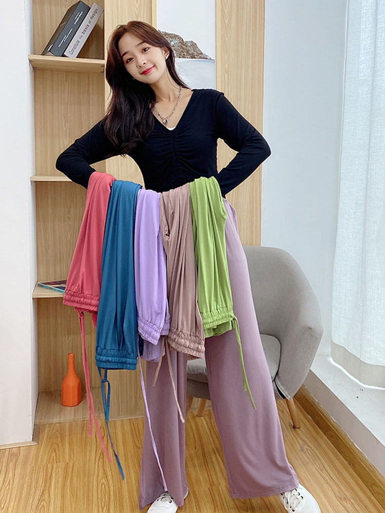 シンプルファッション モダールワイドパンツ 涼感素材ルームウェア