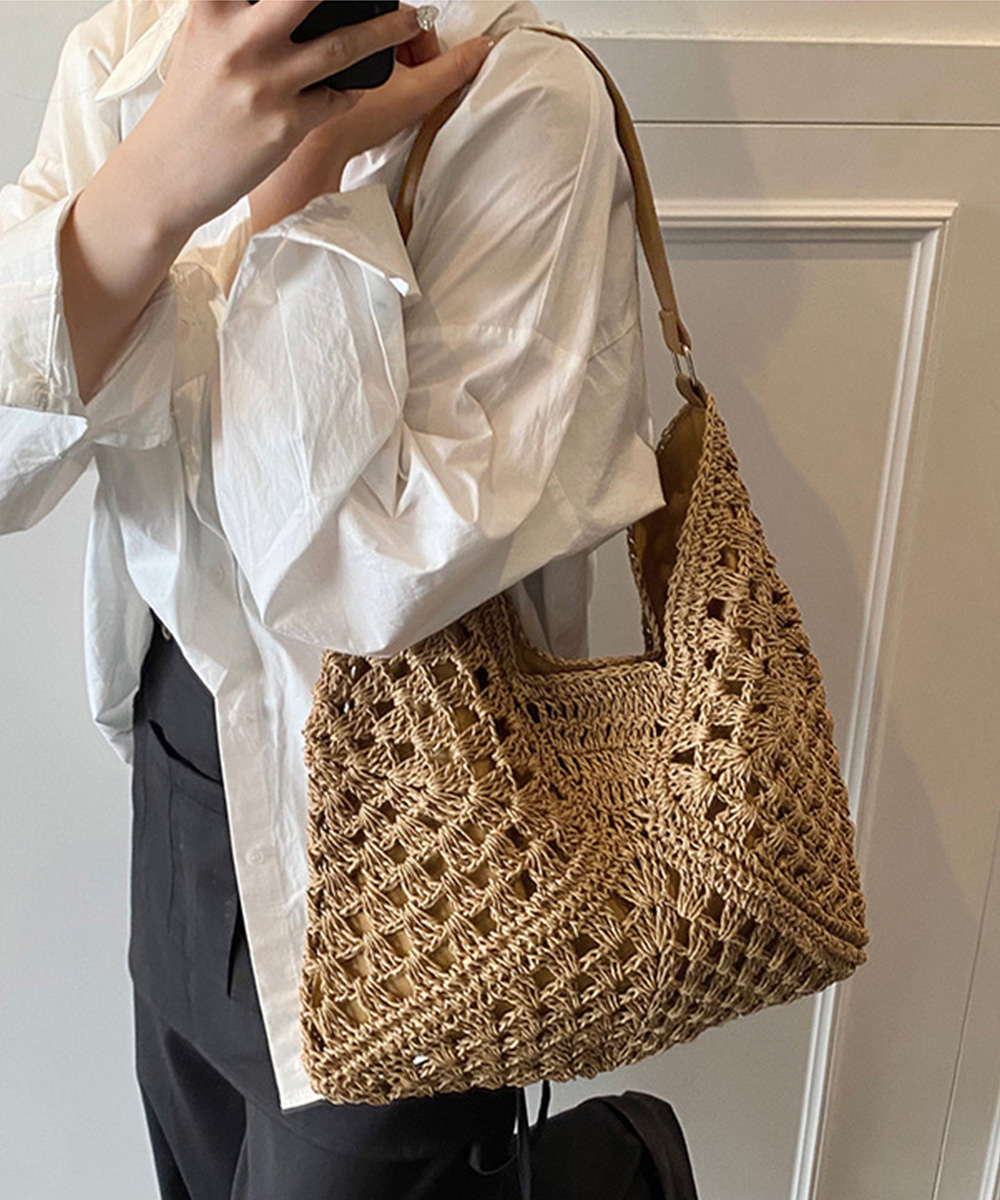 シンプルファッション 軽量編み込みかごバッグ レディース天然素材