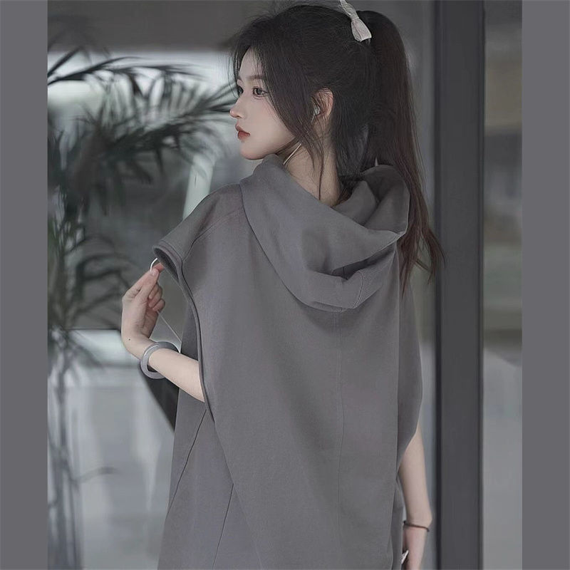 シンプルファッション ノースリーブフーディーワンピース