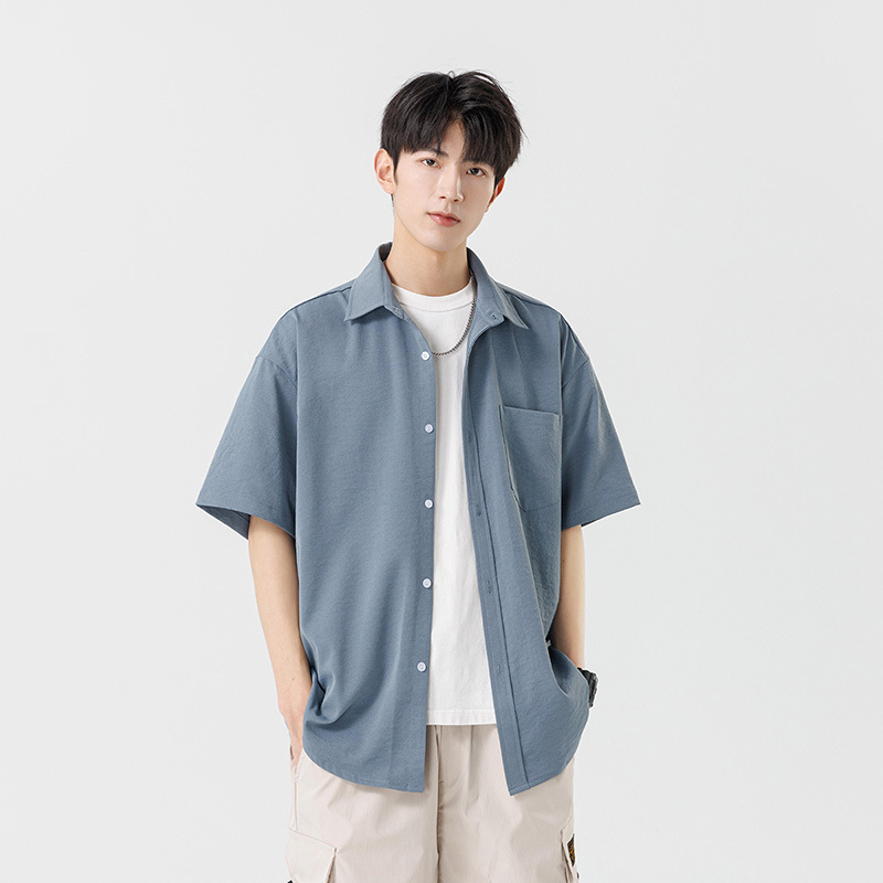 シンプルファッション ゆったり半袖オーバーシャツ