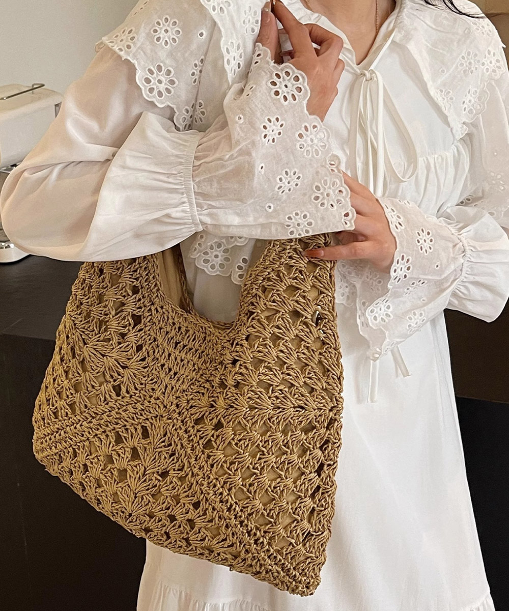 シンプルファッション 軽量編み込みかごバッグ レディース天然素材