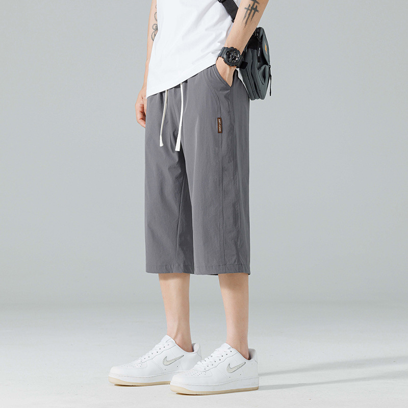 シンプルファッション リラックス七分丈パンツ 速乾素材