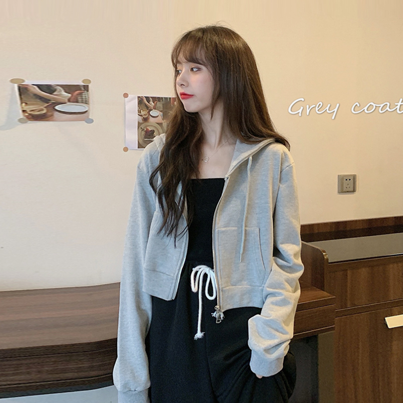 シンプルファッション ゆったりシルエットフードジップパーカー