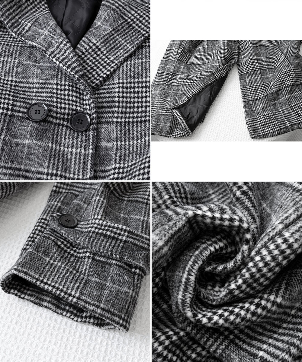 シンプルファッション 中綿入りグレンチェック柄チェスターコート